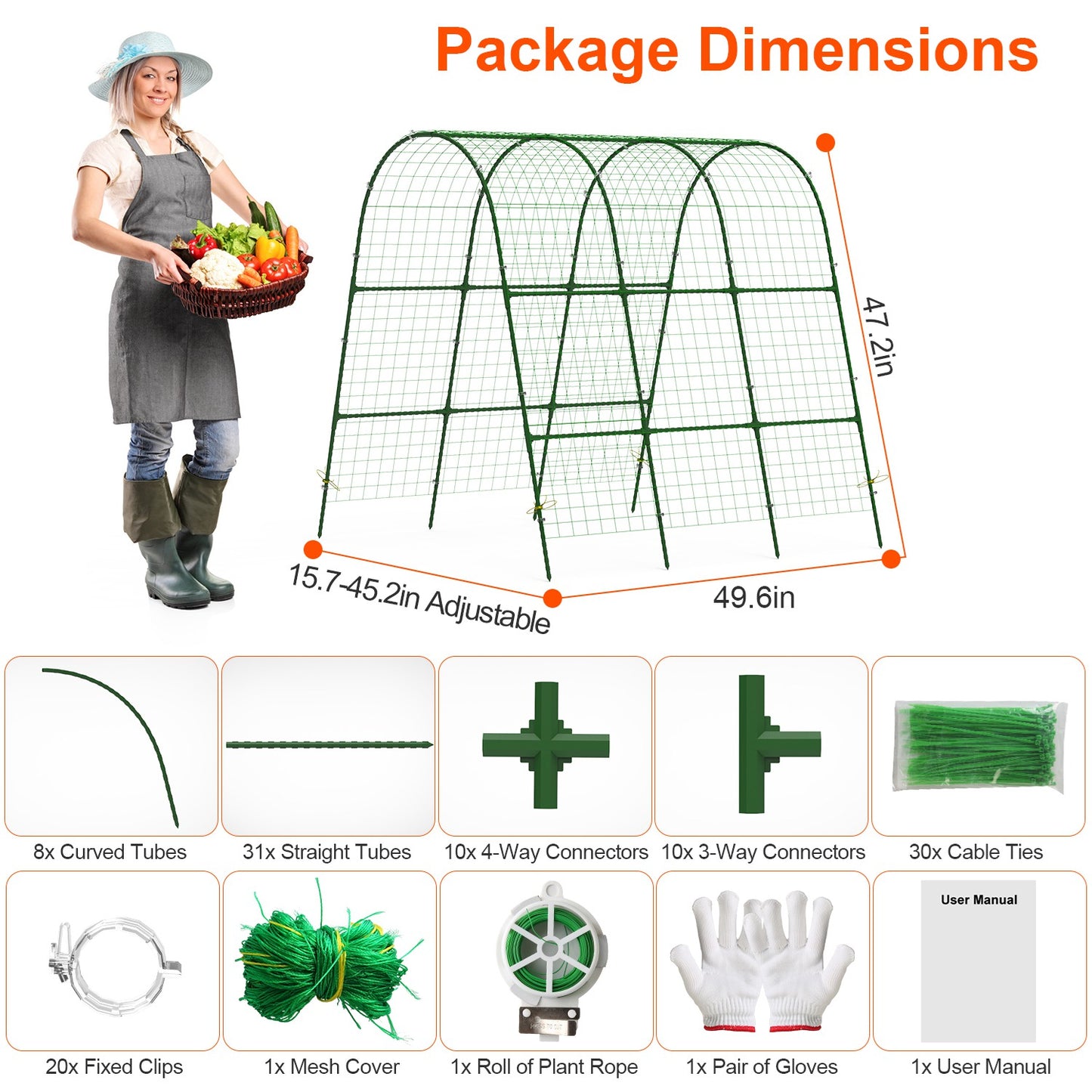 U-Shaped Garden Arch Trellis with Climbing Net – 49.6x47.2 in Tunnel Frame