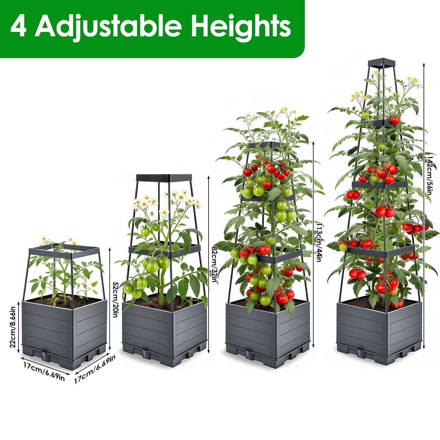 2-Pack Self-Watering Planter Box with Adjustable Trellis, 56in