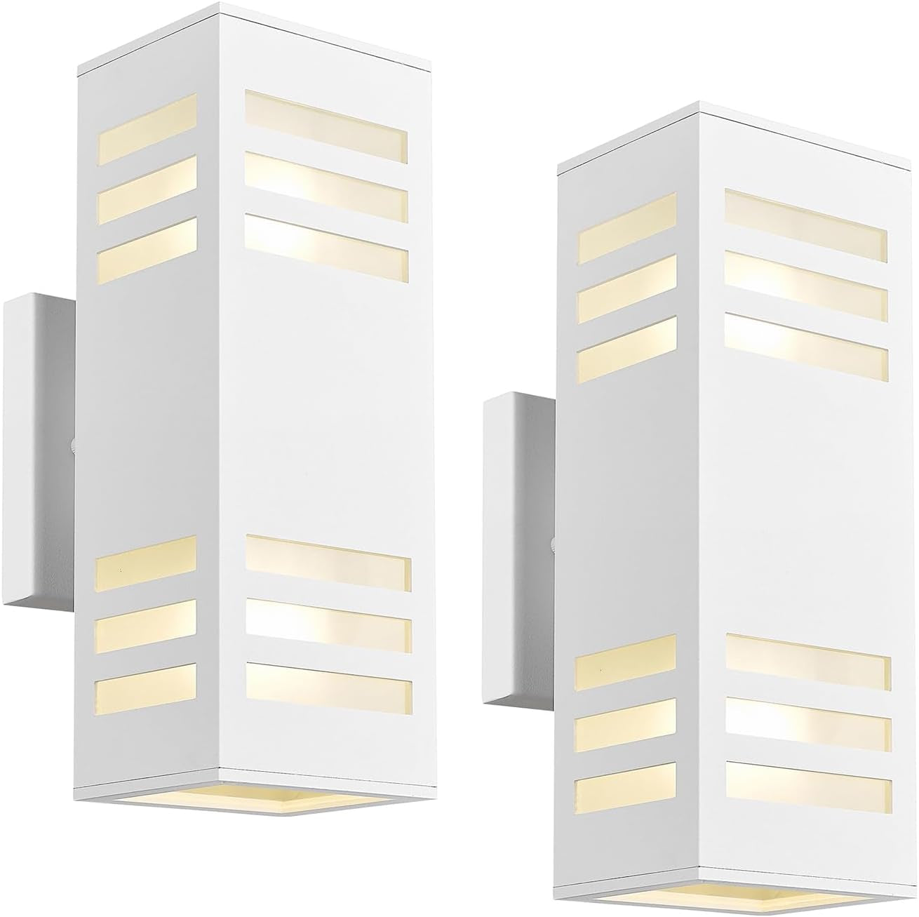 Porch Lights Outdoor Modern - IP64 Waterproof Aluminum and Tempered Glass Cover, 13" Rectangular Up/Down Wall Sconce for Porch, Garage & Patio, Exterior Lighting, Black, 2 Pack