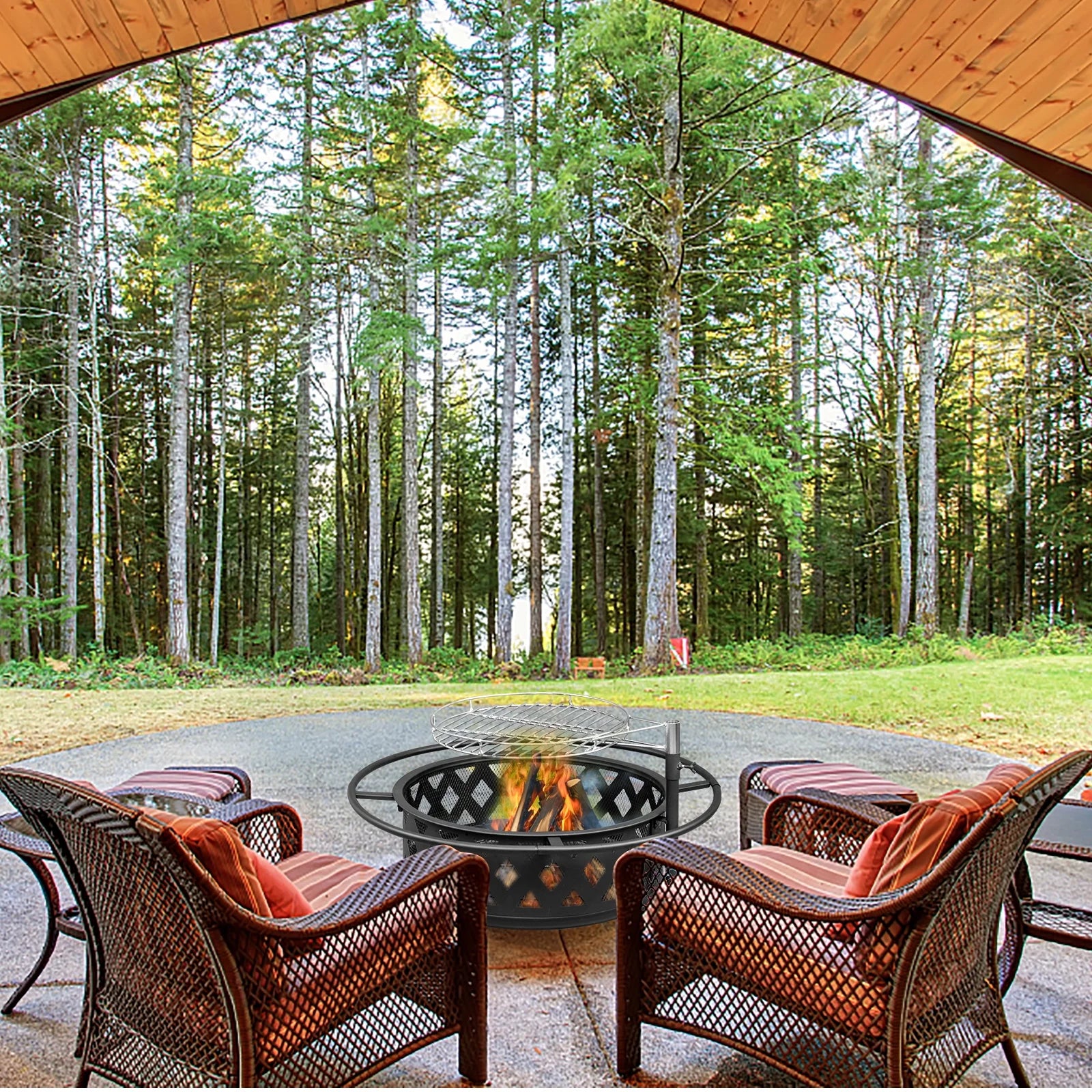 Fire Pit for outside 30 Inch Firepit Large Steel Firepit Bowl with Removable Cooking Swivel BBQ Grill for Backyard Patio