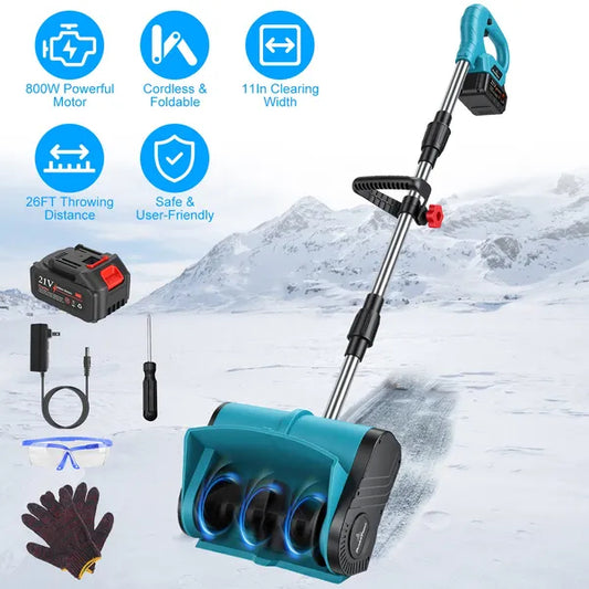 800W Cordless Electric Snow Shovel with 21V Battery - 11" Clearing Width