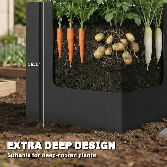 Extra-Deep Galvanized Steel Raised Garden Bed with Gloves, 1.4 x 1.4 x 1.5 ft – Black