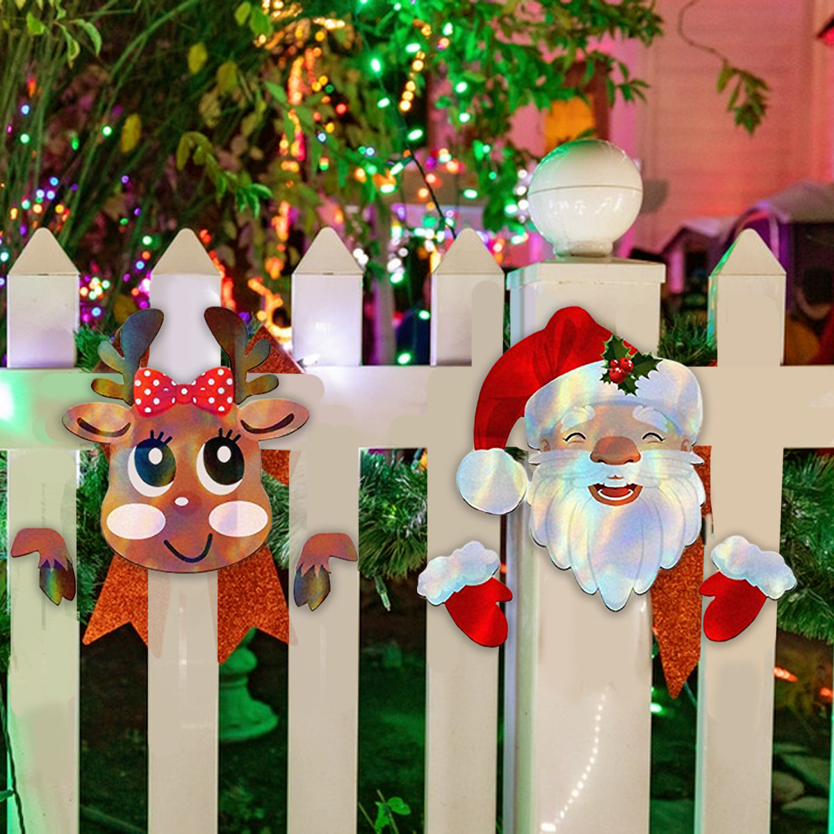 Christmas Fence Peeker Santa & Reindeer Decoration