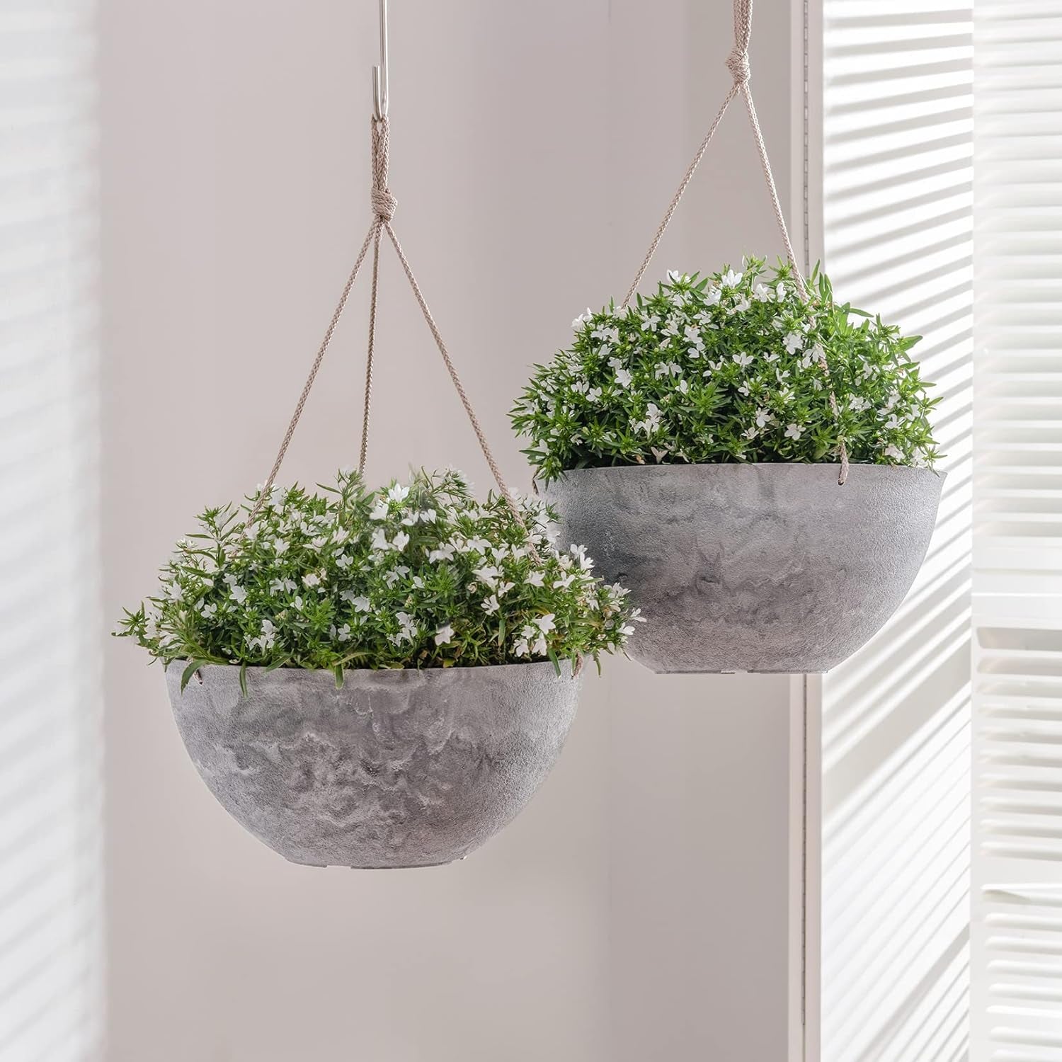 Hanging Planter Flower Plant Pots - 10 Inch Indoor Outdoor Balcony Patio Hanging Basket Set of 2, Marble Pattern