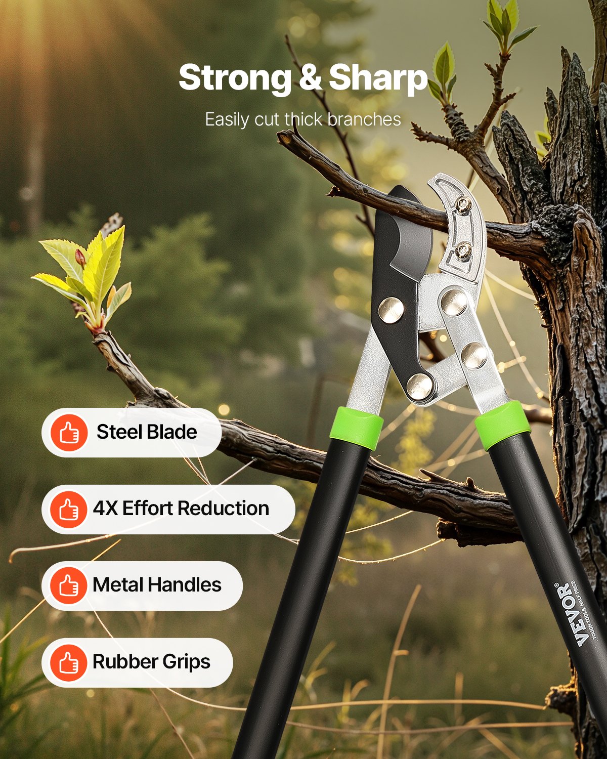 32-Inch Steel Lopper with 4X Cutting Power — Cuts Up to 2" Branches