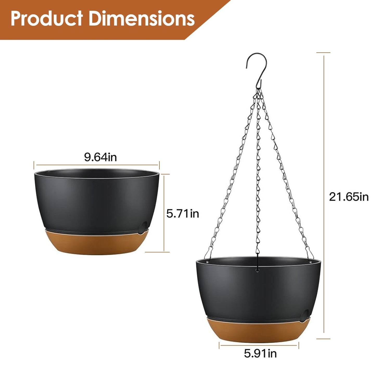 4-Pack 9.6" Hanging Planters with Self-Watering Trays - Grey Indoor Outdoor
