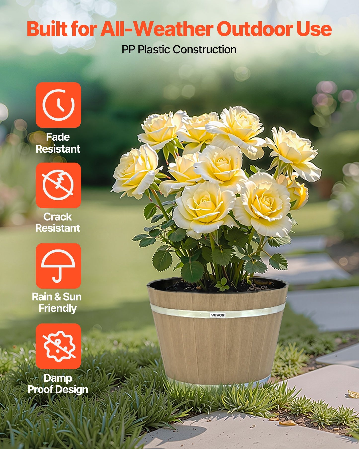 Resin Whiskey Barrel Planter - 11.8" Rustic Garden Pot for Outdoor Plants