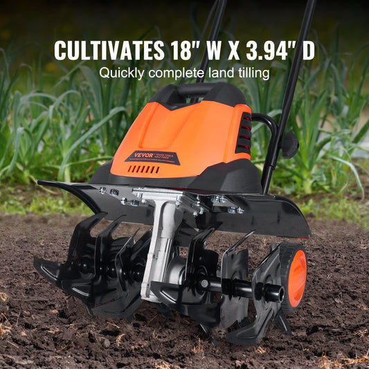 V12 Amp Electric Garden Tiller - 18" Width, 4" Depth Cultivator