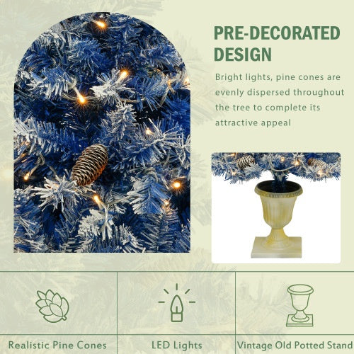 4-Piece Pre-Lit Blue Christmas Tree Set with Garland & Wreath
