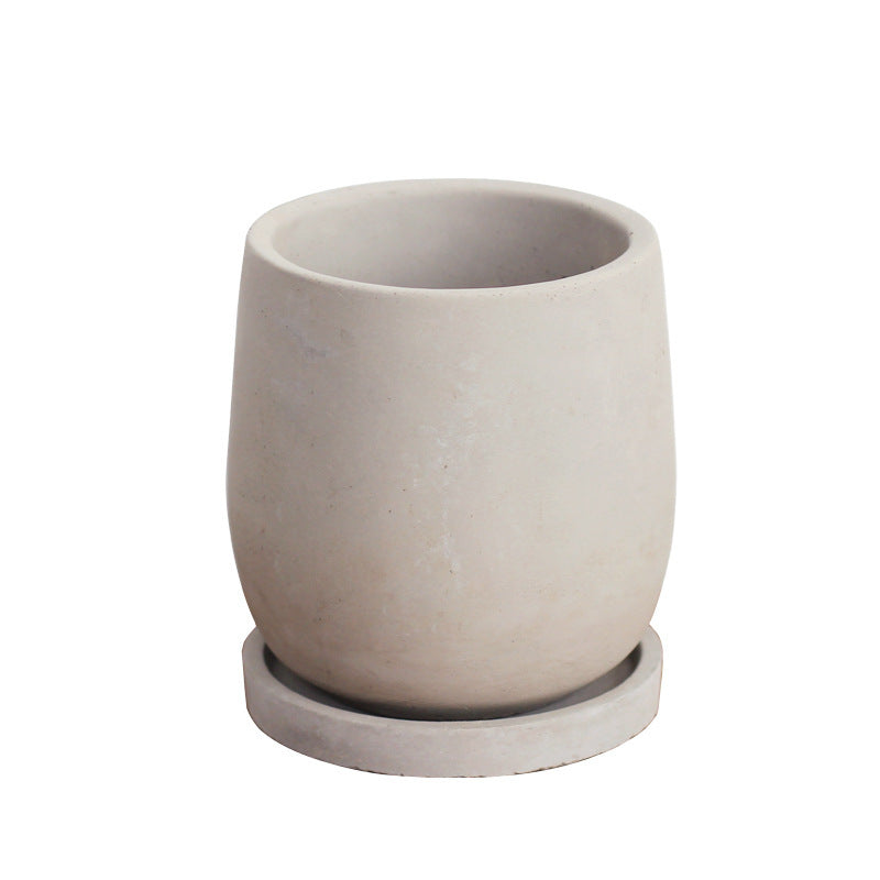 14cm Cement Plant Pot with Saucer – Natural Gray Planter