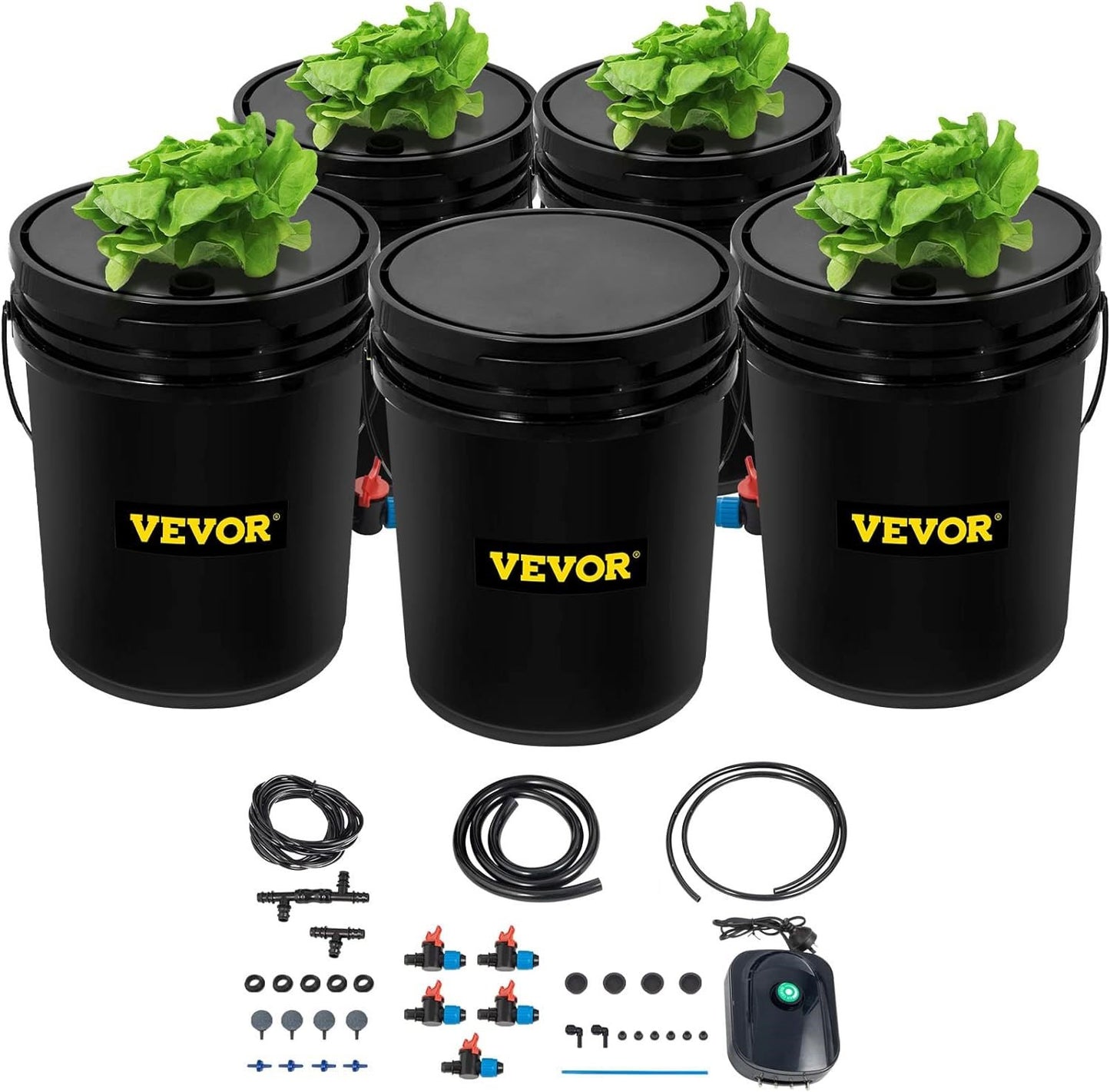 VEVOR DWC Hydroponic System – 5 Gallon 5-Bucket Deep Water Culture Kit