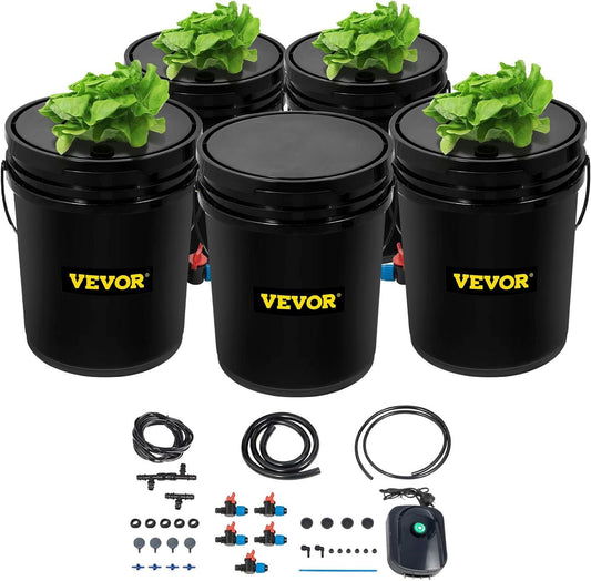 VEVOR DWC Hydroponic System – 5 Gallon 5-Bucket Deep Water Culture Kit