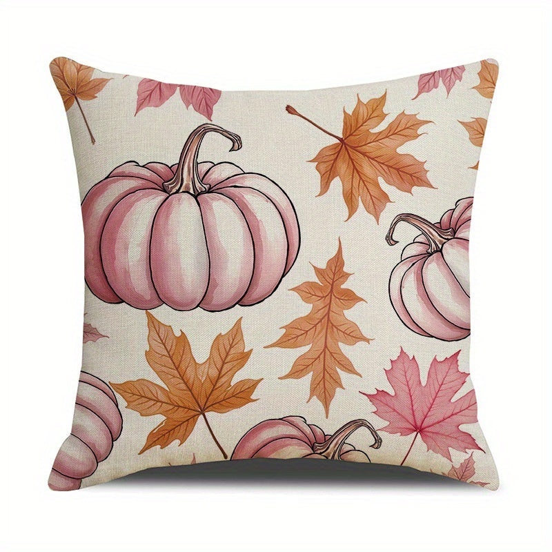 Fall Pumpkin & Maple Leaf Pillow Covers 18x18 - 4 Pack Farmhouse Autumn Decor