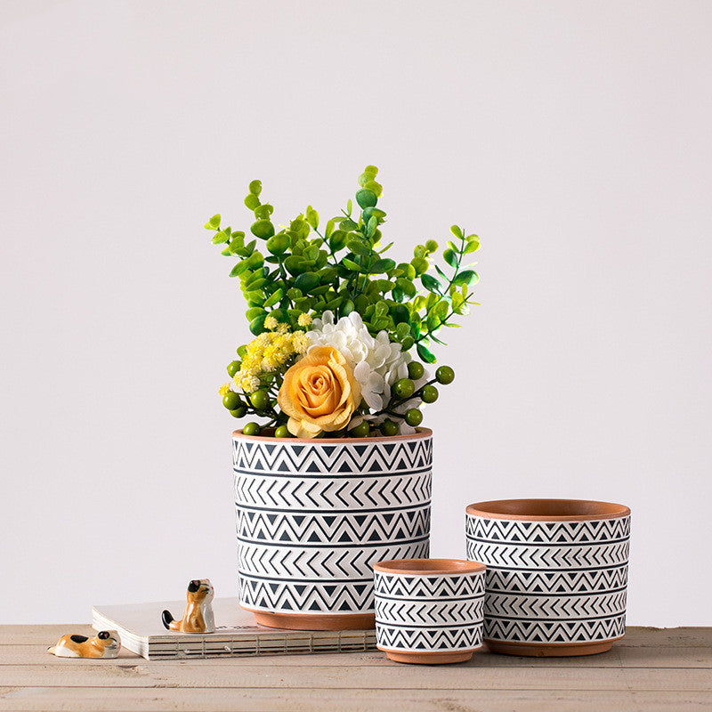 Nordic Geometric Ceramic Flower Pots Set – 3 Sizes