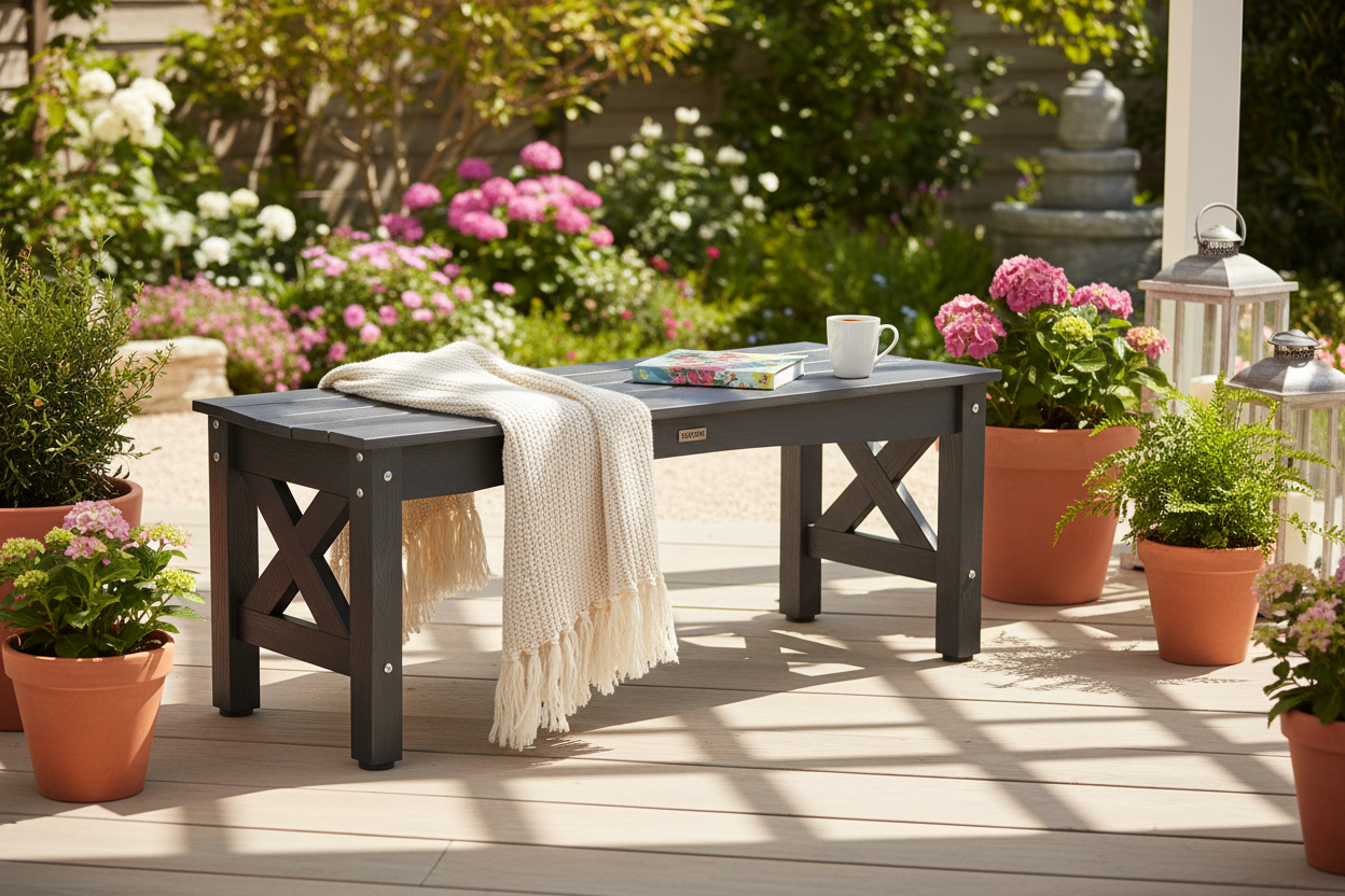 Outdoor Patio Bench 44.5" Weatherproof HDPE — Seats 2, 600 lb Capacity