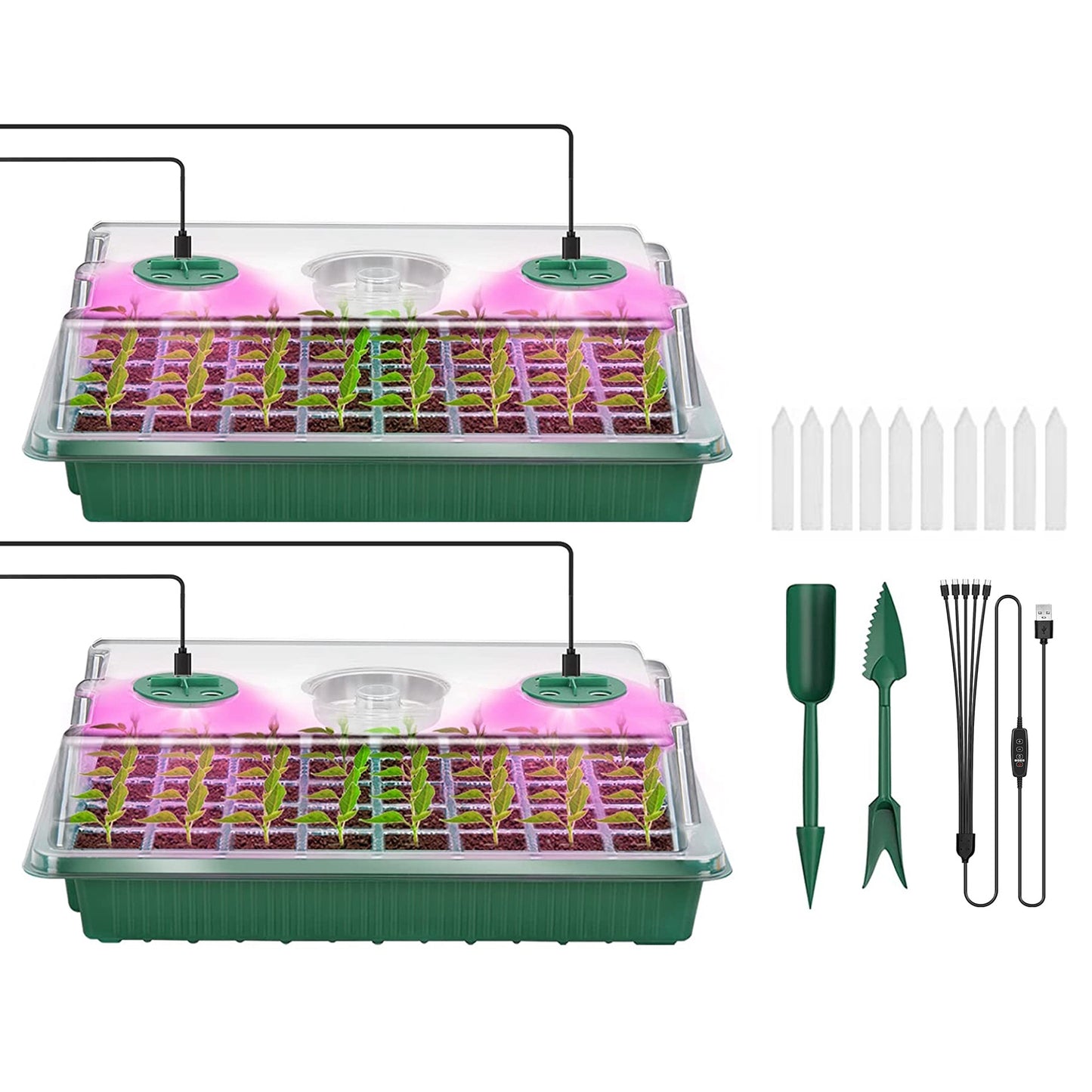2-Pack Seed Starter Tray with LED Grow Lights - 40 Cell Propagation Kit