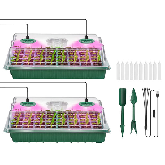 2-Pack Seed Starter Tray with LED Grow Lights - 40 Cell Propagation Kit