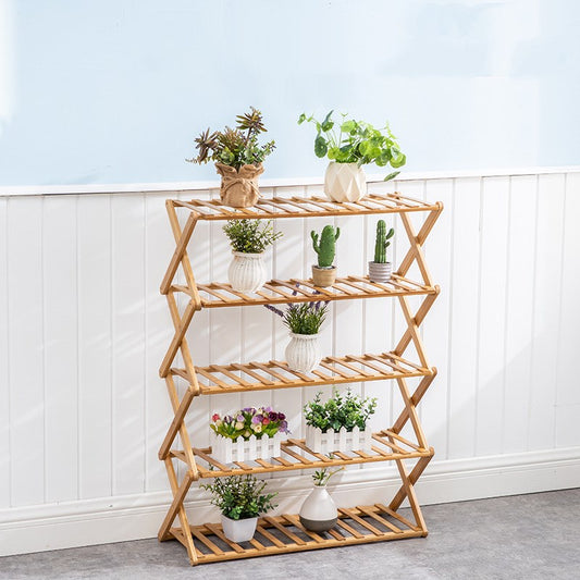4-Tier Bamboo Plant Stand | Foldable Indoor/Outdoor Flower Display Rack