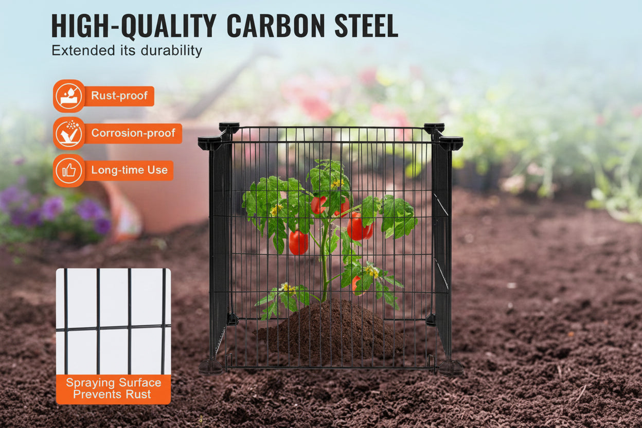 Garden trellis with plants, highlighting high-quality carbon steel features.