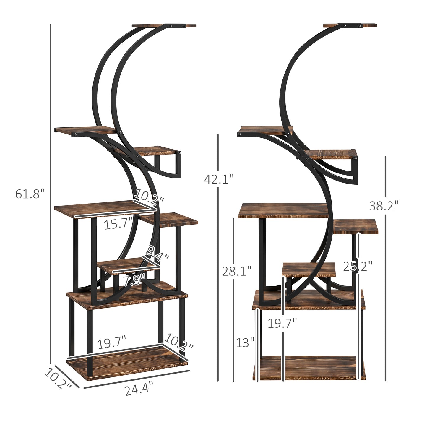 8-Tier Corner Plant Stand, 62" S-Shaped Shelf, Carbonized Steel