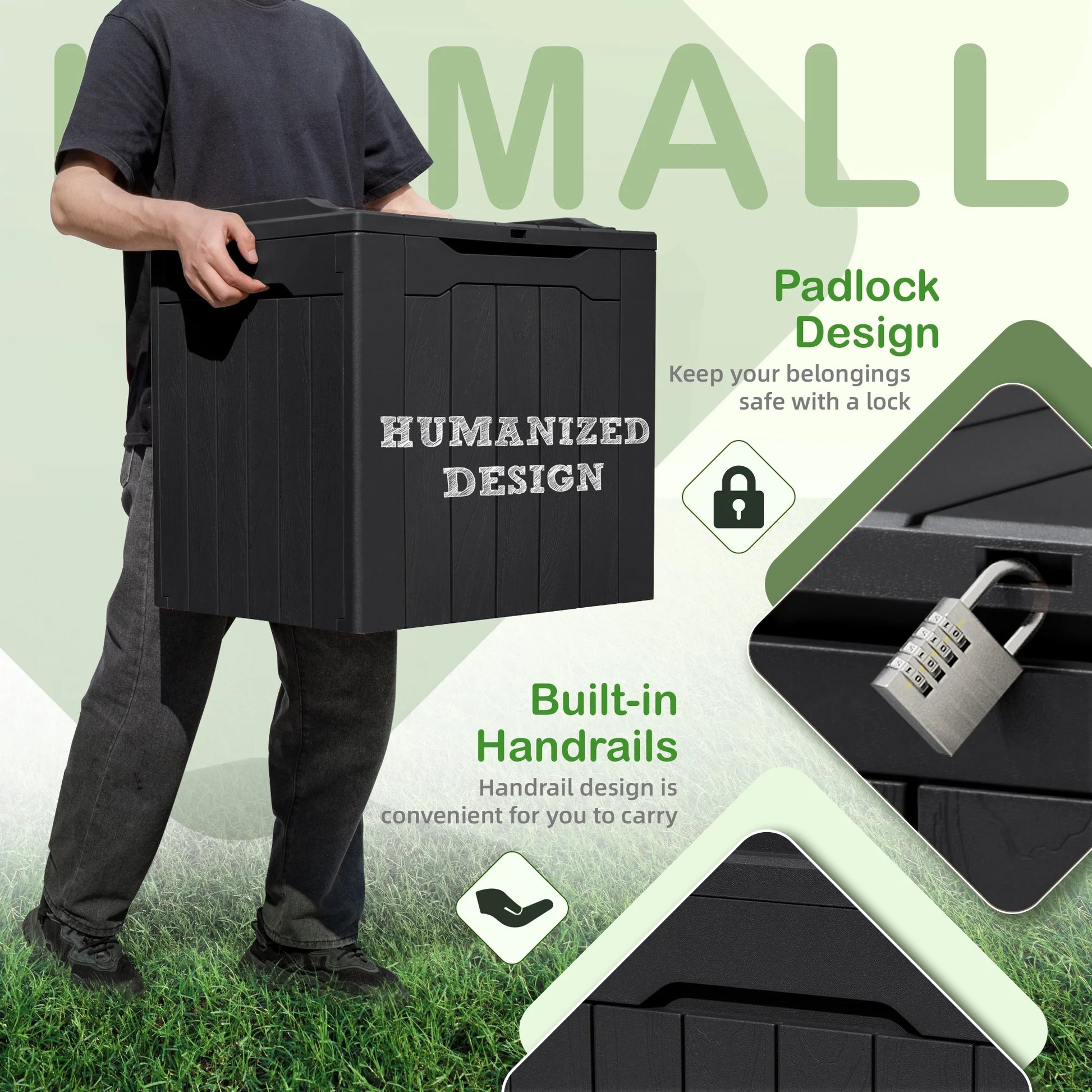 31 Gallon Outdoor Deck Box in Resin with Seat, Black