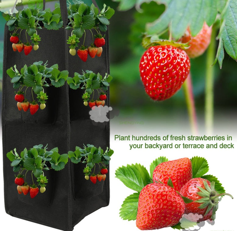 Hanging Strawberry Grow Bag with 4 Pockets – Vertical Felt Planter Pouch