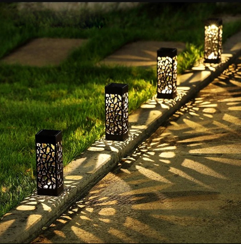 Solar Pathway Lights with Hollow Pattern Design – Waterproof Garden Stakes