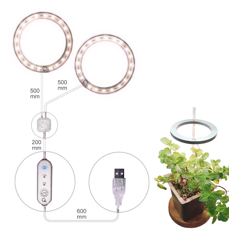 USB LED Grow Light Ring - Full Spectrum Plant Light for Indoor Seedlings