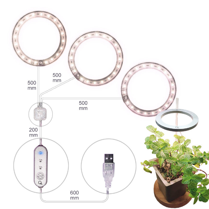 USB LED Grow Light Ring - Full Spectrum Plant Light for Indoor Seedlings
