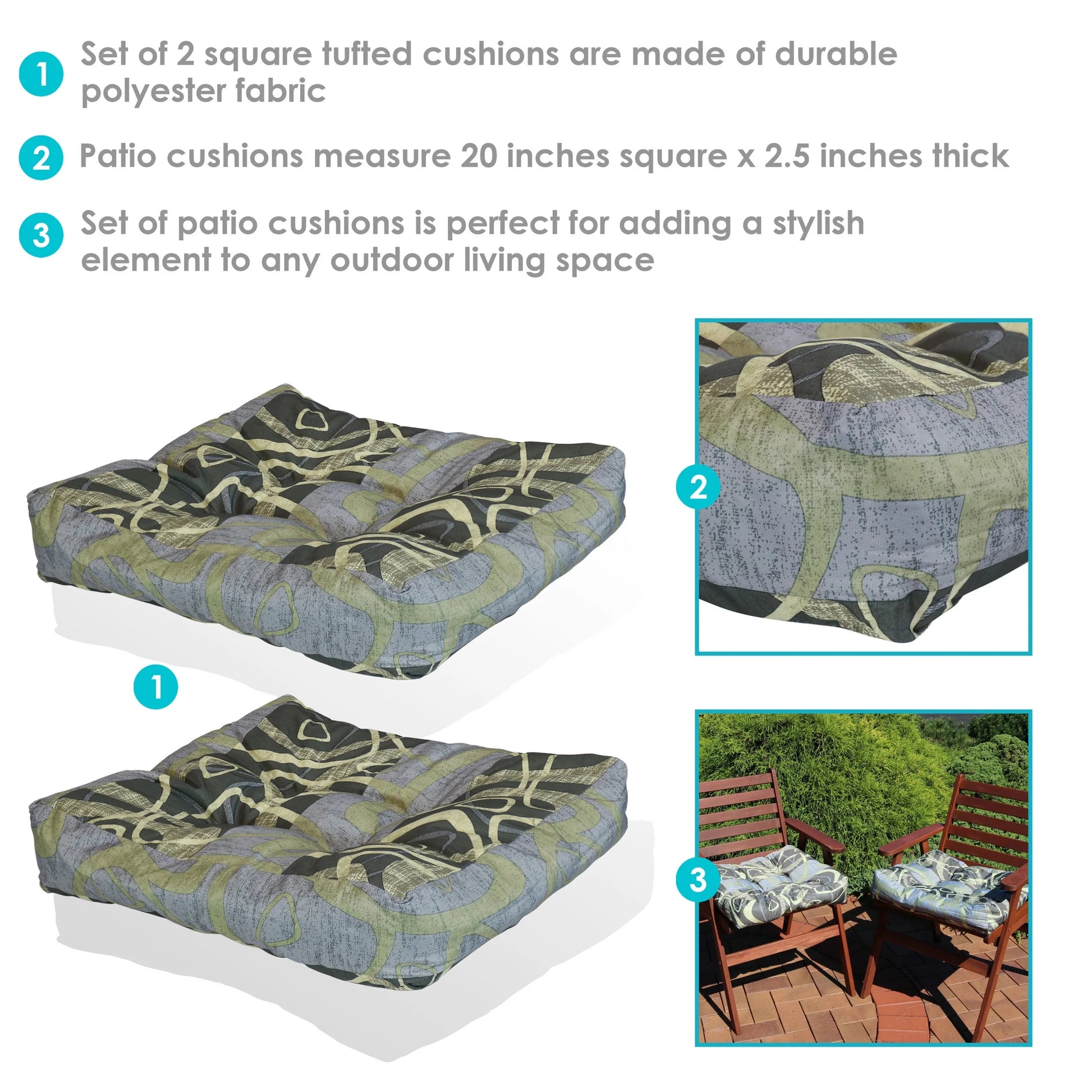 20" X 20" Modern Jazz Square Seat Cushion Set, 2 Count