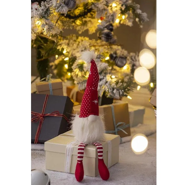 2 pc Christmas Gnome Figurine - Red White Striped Legs Holiday Decoration