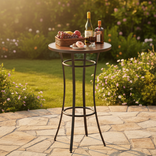 Outdoor Round Bar Table – 40" High Bistro Table with Metal Frame, 23.6" Top