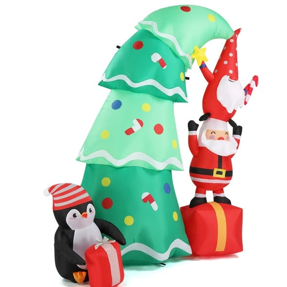6ft Inflatable Christmas Tree with Santa Elf Penguin - LED Yard Decoration