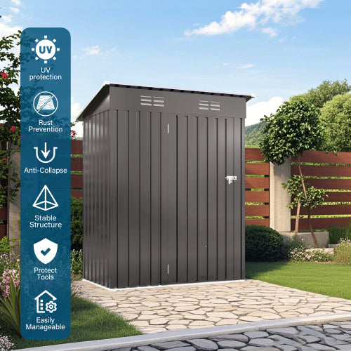 5 x 3 ft Metal Outdoor Storage Shed with Pitched Roof and Lockable Door