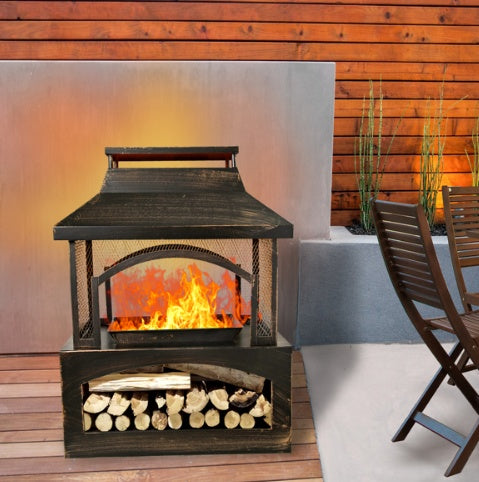 37" Rectangular Metal Outdoor Wood Burning Fireplace