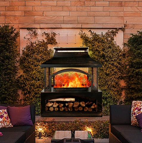 37" Rectangular Metal Outdoor Wood Burning Fireplace