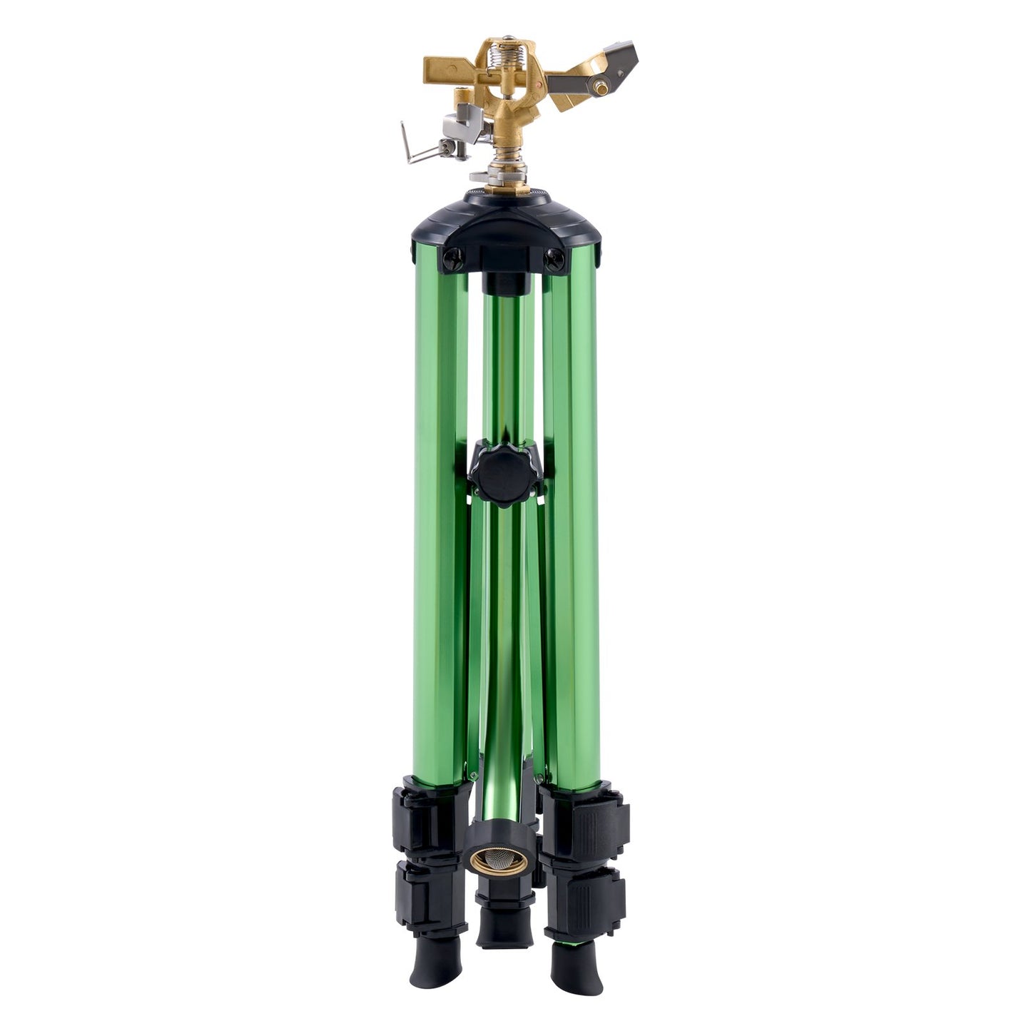 Impact Sprinkler on Tripod Base, Brass Head, 360° Coverage, Adjustable 17–37 in
