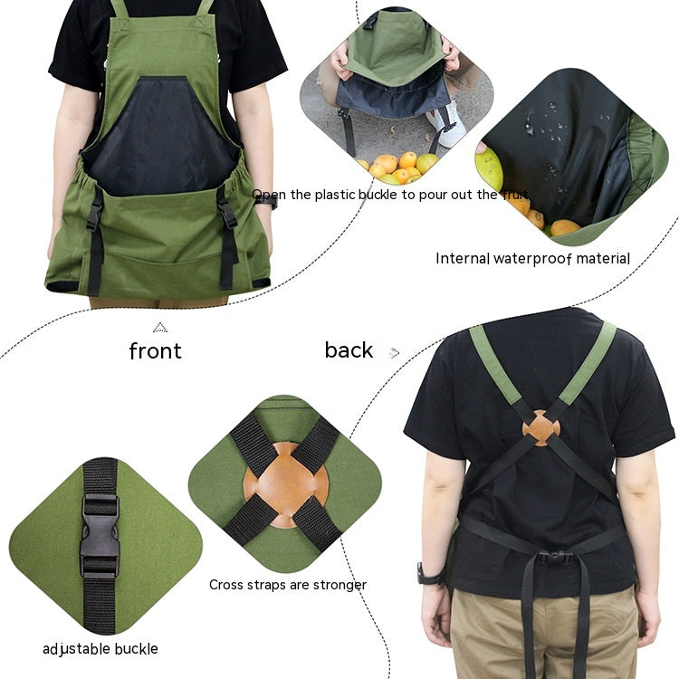 Cotton Canvas Garden Apron with Harvest Pocket, Adjustable