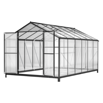 8x12 ft Walk-In Polycarbonate Greenhouse with Double Doors – Black