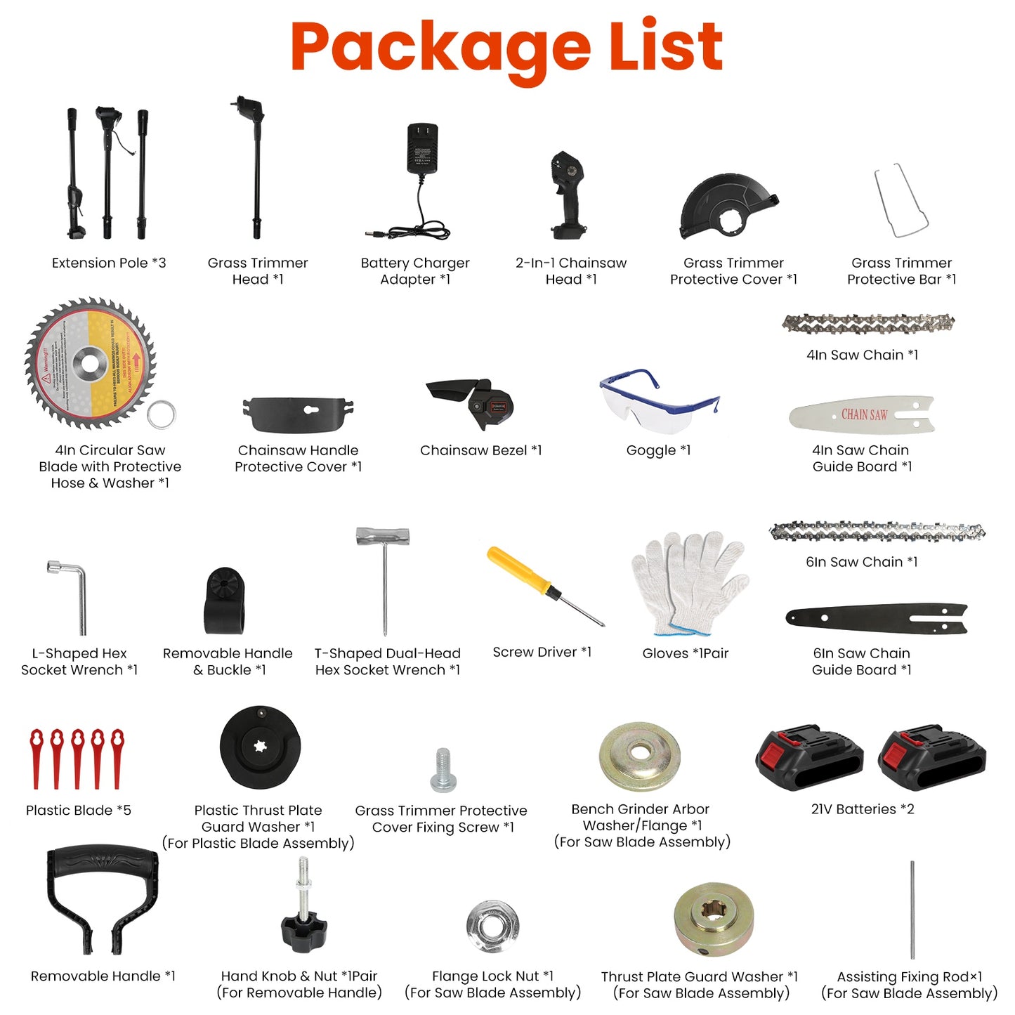 3-in-1 Cordless Pole Saw Chainsaw and Grass Trimmer Kit