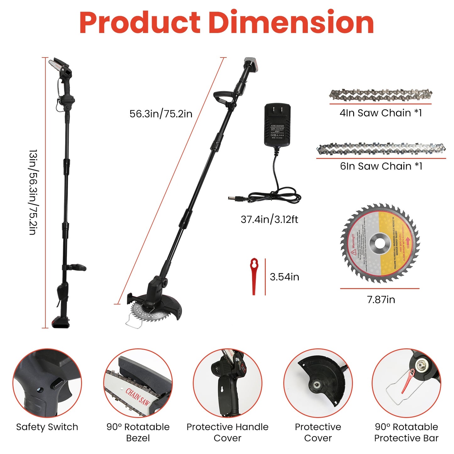 3-in-1 Cordless Pole Saw Chainsaw and Grass Trimmer Kit