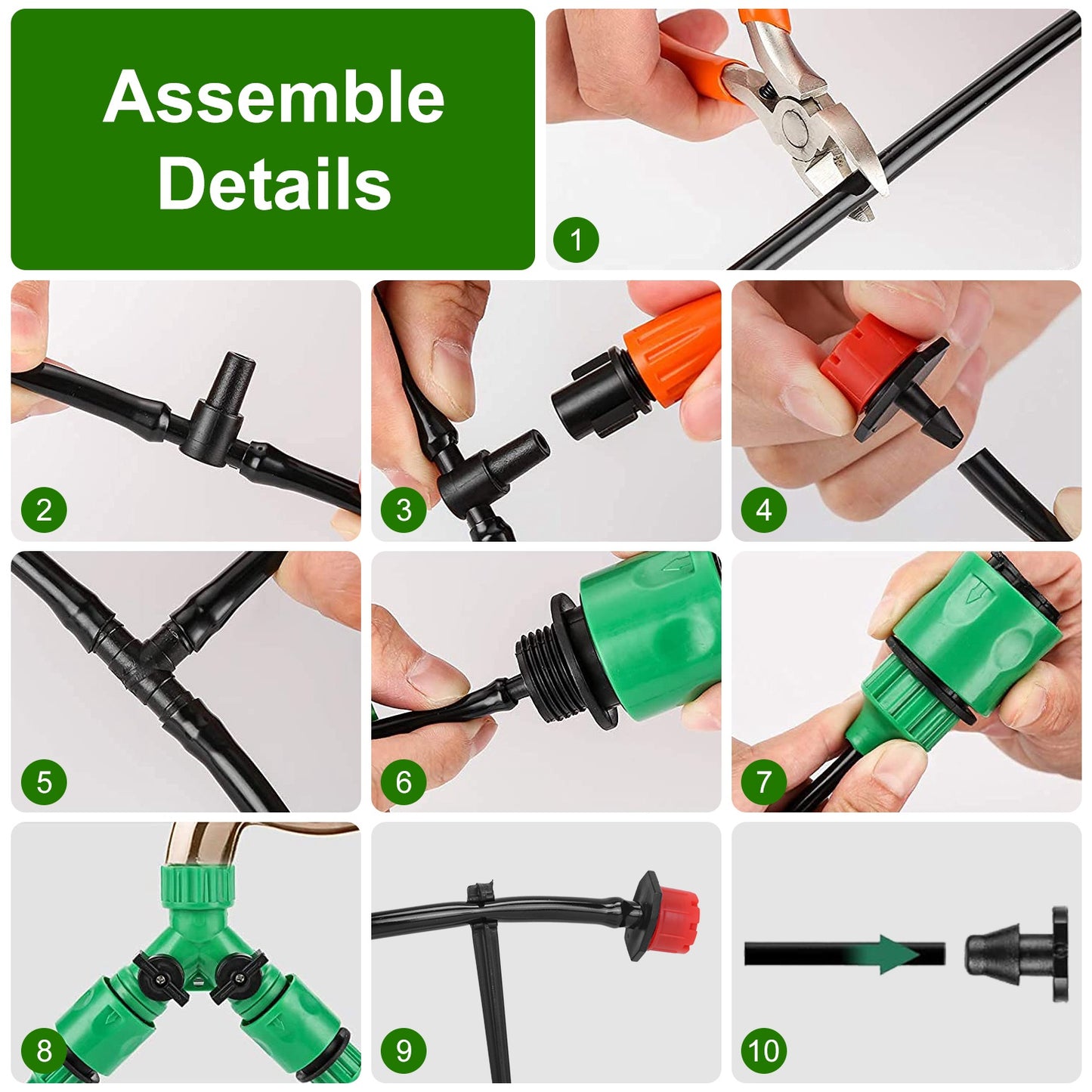 164 ft Drip Irrigation Kit, 65-Piece Misting & Drip Nozzle System, 215 sq ft