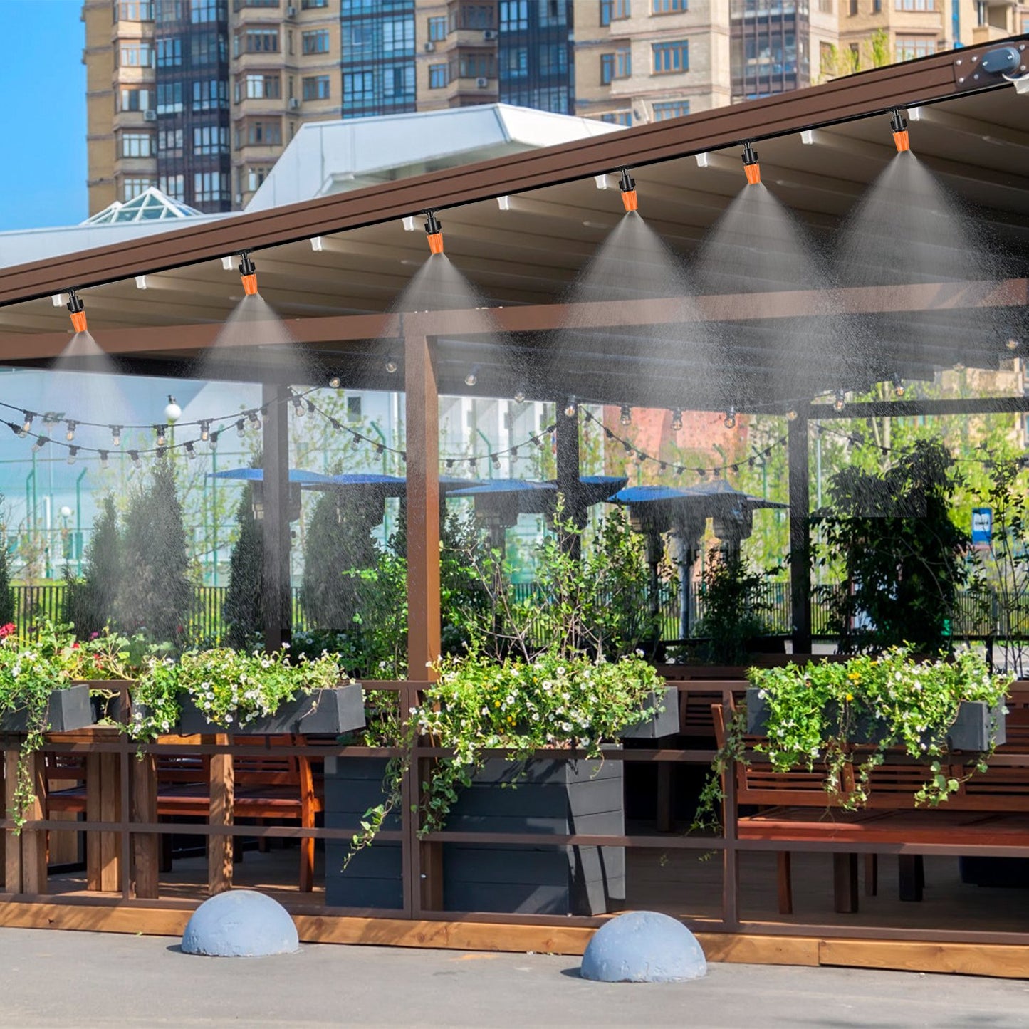 164 ft Drip Irrigation Kit, 65-Piece Misting & Drip Nozzle System, 215 sq ft