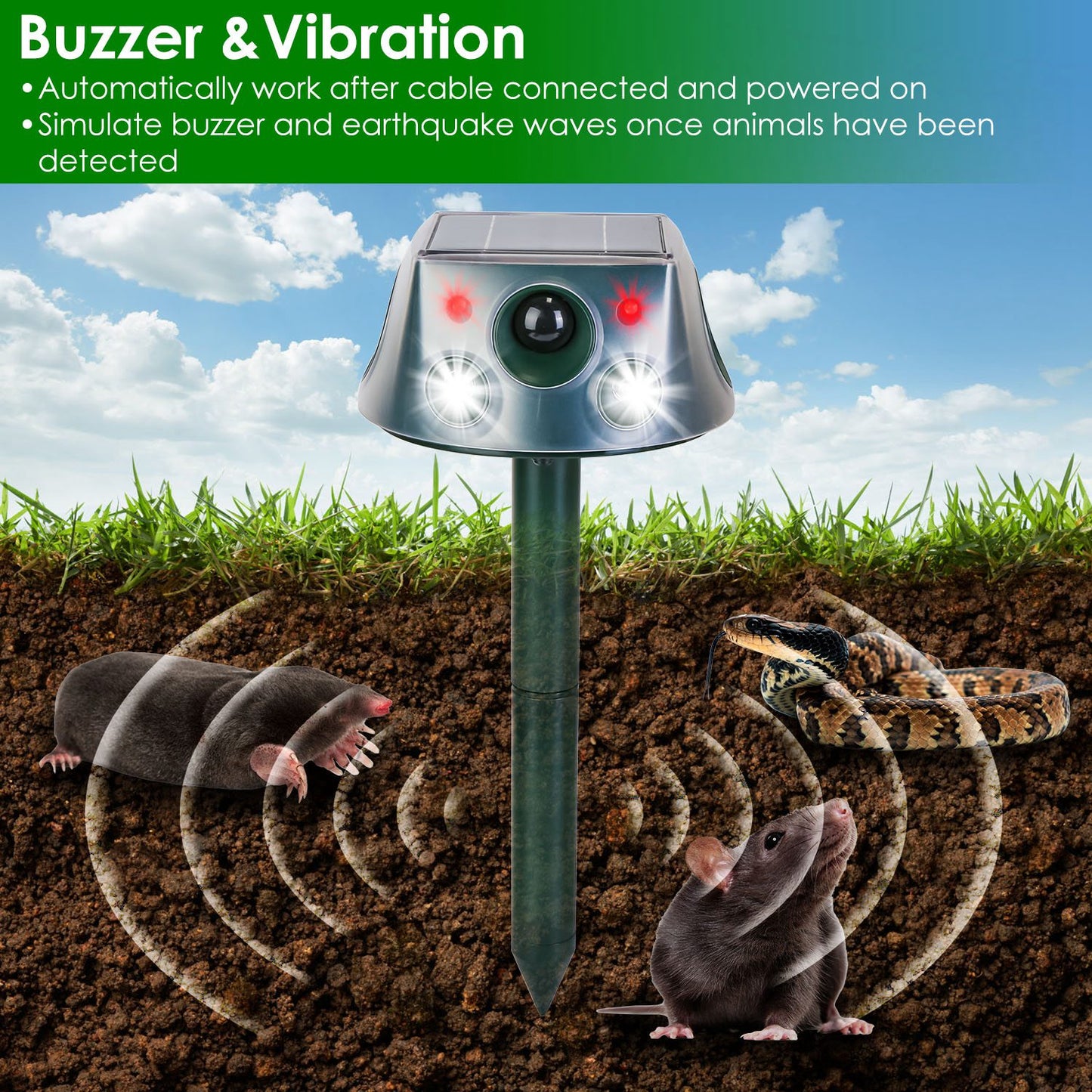 Solar Ultrasonic Animal Repeller - Motion Activated Pest Deterrent Stake