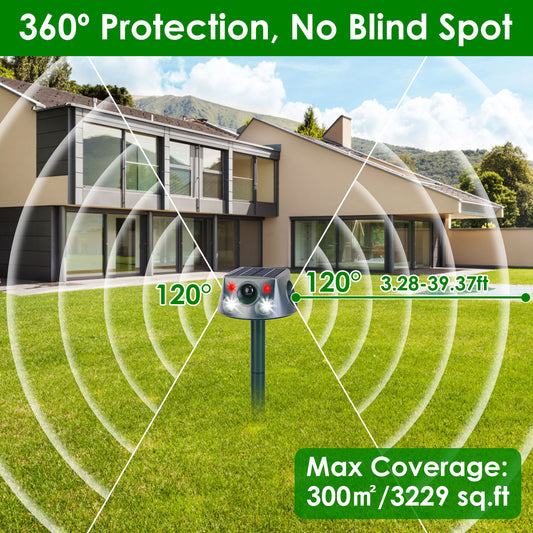 Solar Ultrasonic Animal Repeller - Motion Activated Pest Deterrent Stake