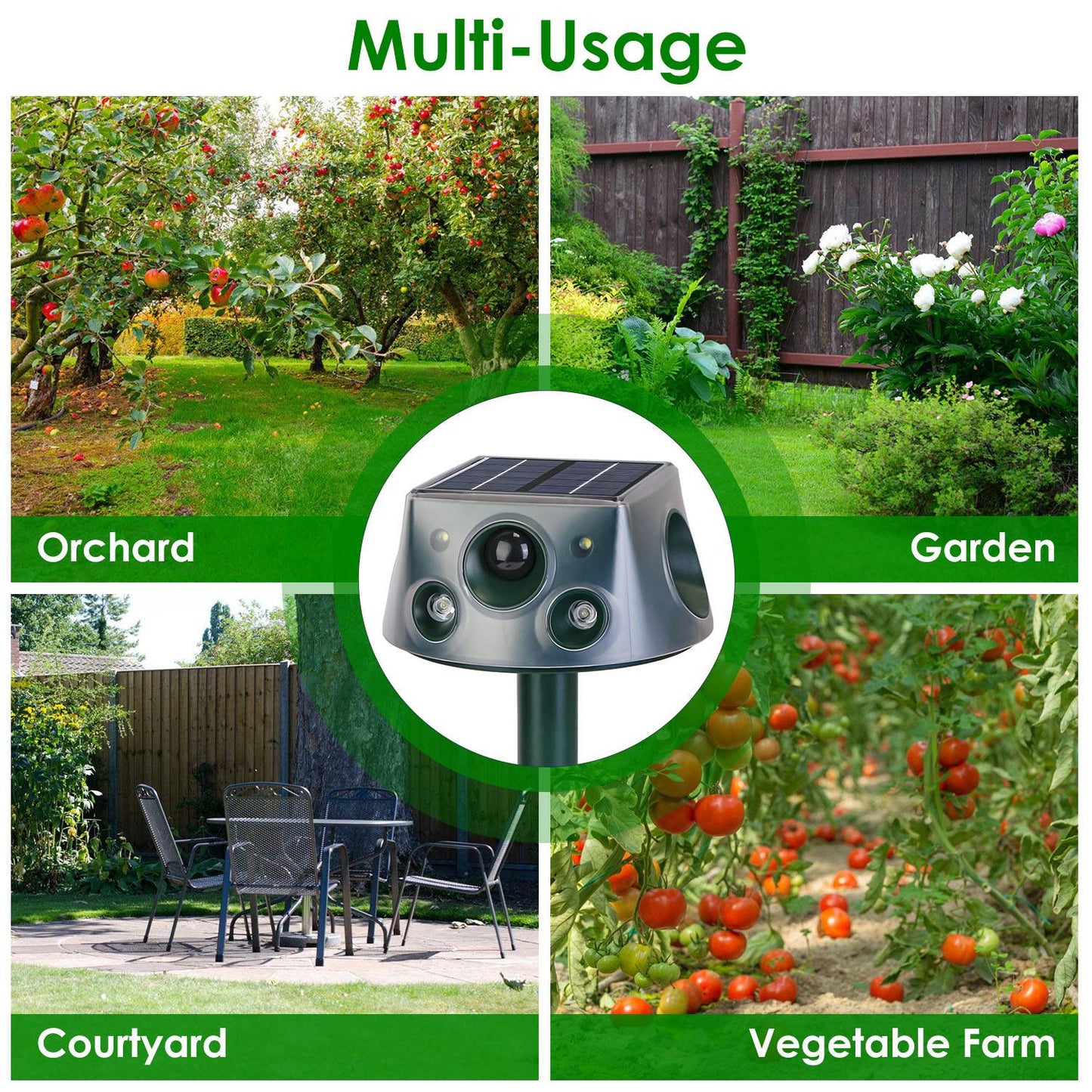 Solar Ultrasonic Animal Repeller - Motion Activated Pest Deterrent Stake