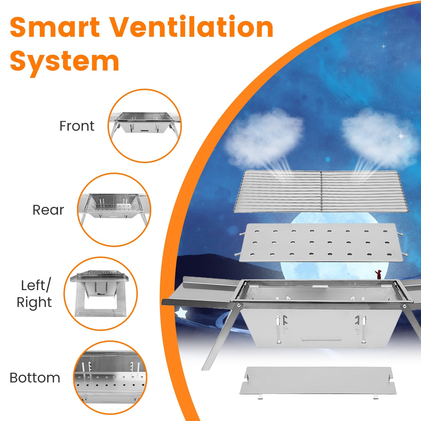 3-in-1 Foldable Charcoal Grill & Fire Pit - Portable BBQ for Camping