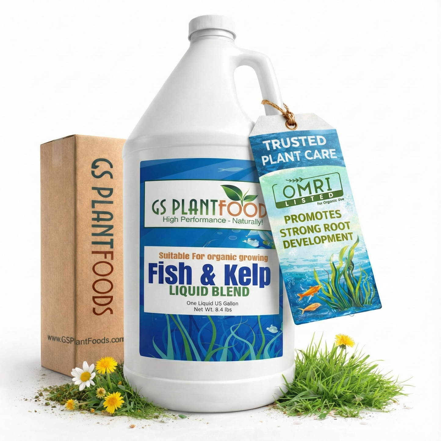 GS Plant Foods Fish & Kelp Liquid Blend with packaging on a white background