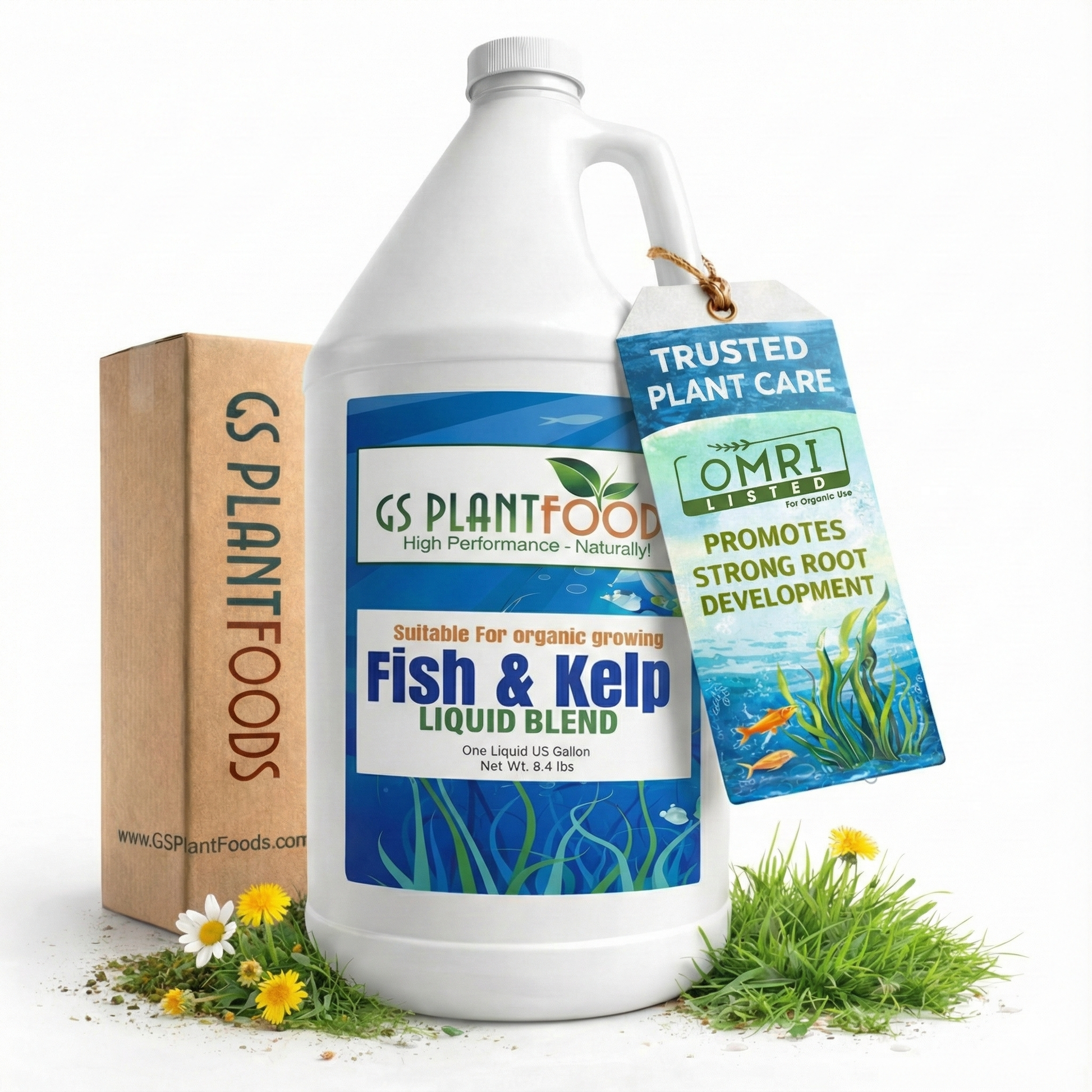GS Plant Foods Fish & Kelp Liquid Blend with packaging on a white background