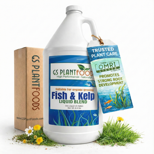 GS Plant Foods Fish & Kelp Liquid Blend with packaging on a white background